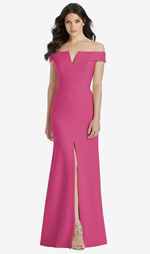 【STYLE: 3038】Off-the-Shoulder Notch Trumpet Gown with Front Slit【COLOR: Tea Rose】