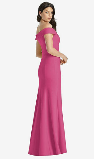 【STYLE: 3038】Off-the-Shoulder Notch Trumpet Gown with Front Slit【COLOR: Tea Rose】