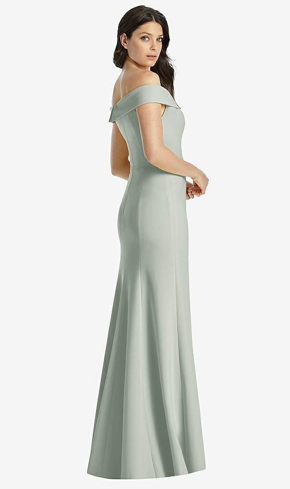 【STYLE: 3038】Off-the-Shoulder Notch Trumpet Gown with Front Slit【COLOR: Willow Green】