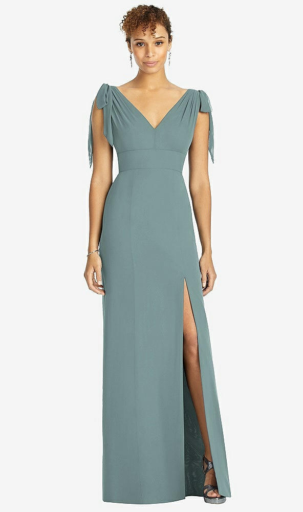 【STYLE: 4542】Bow-Shoulder Sleeveless Deep V-Back Mermaid Dress【COLOR: Icelandic】