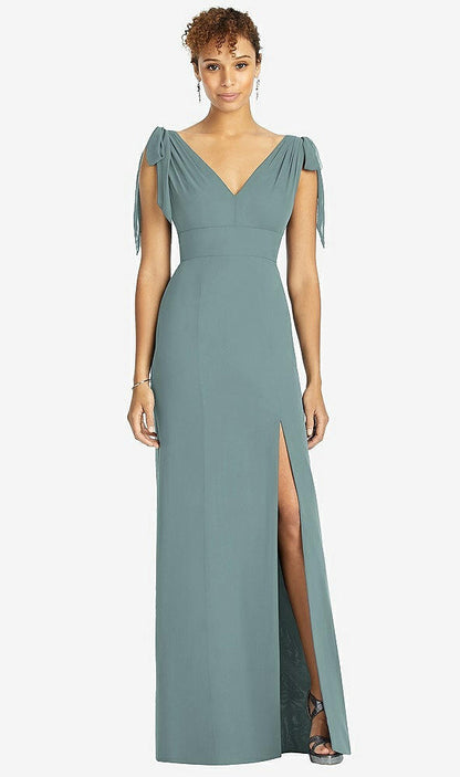 【STYLE: 4542】Bow-Shoulder Sleeveless Deep V-Back Mermaid Dress【COLOR: Icelandic】