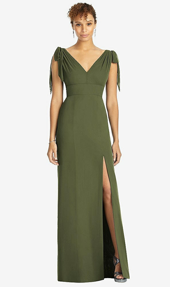 【STYLE: 4542】Bow-Shoulder Sleeveless Deep V-Back Mermaid Dress【COLOR: Olive Green】