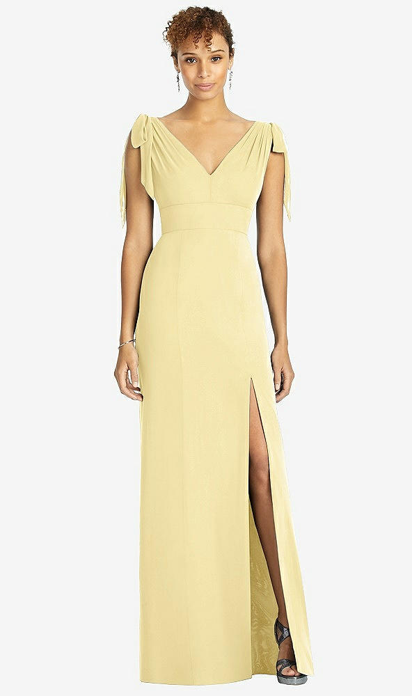 【STYLE: 4542】Bow-Shoulder Sleeveless Deep V-Back Mermaid Dress【COLOR: Pale Yellow】