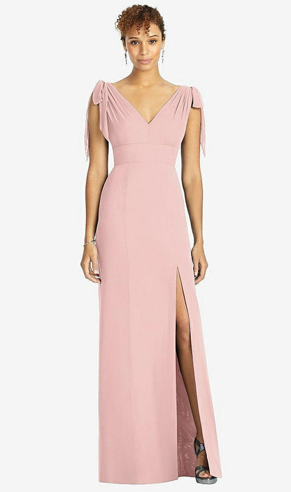 【STYLE: 4542】Bow-Shoulder Sleeveless Deep V-Back Mermaid Dress【COLOR: Rose - PANTONE Rose Quartz】