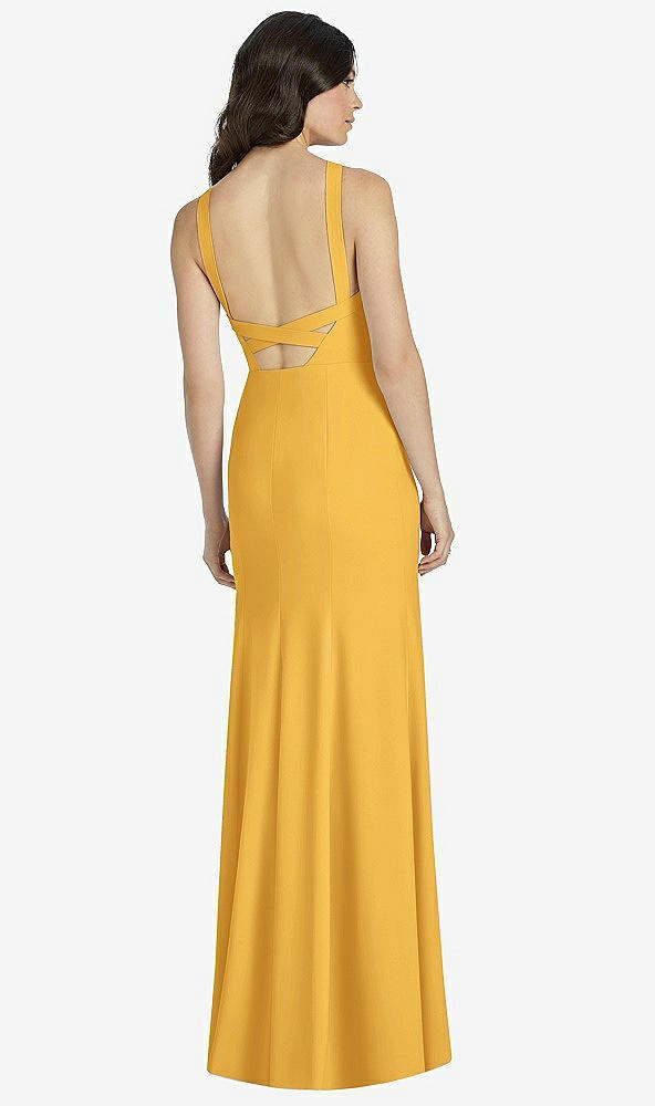【STYLE: 3039】High-Neck Backless Crepe Trumpet Gown【COLOR: NYC Yellow】