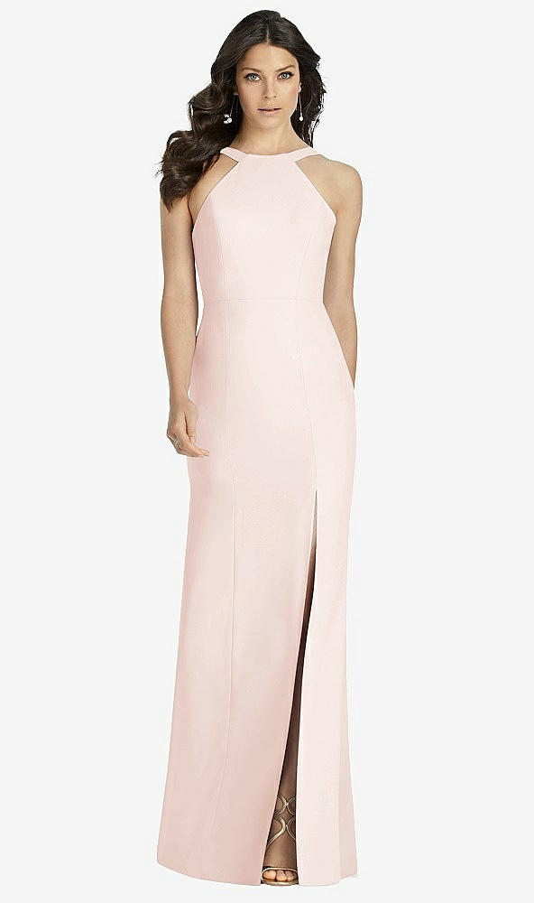 【NEW】【STYLE: 3039】ハイネック バックレス クレープ トランペット ガウン【COLOR: Blush】【SIZE: 00-30W】