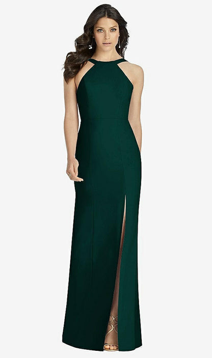 【NEW】【STYLE: 3039】ハイネック バックレス クレープ トランペット ガウン【COLOR: Evergreen】【SIZE: 00-30W】