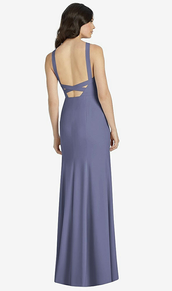 【STYLE: 3039】High-Neck Backless Crepe Trumpet Gown【COLOR: French Blue】