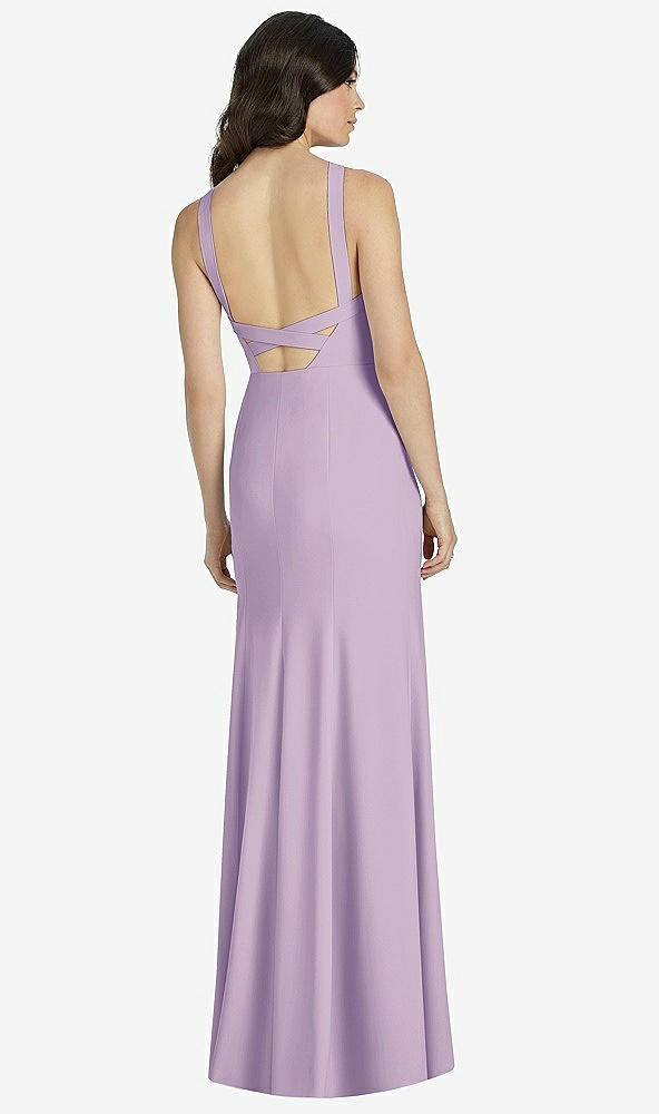 【NEW】【STYLE: 3039】ハイネック バックレス クレープ トランペット ガウン【COLOR: Pale Purple】【SIZE: 00-30W】