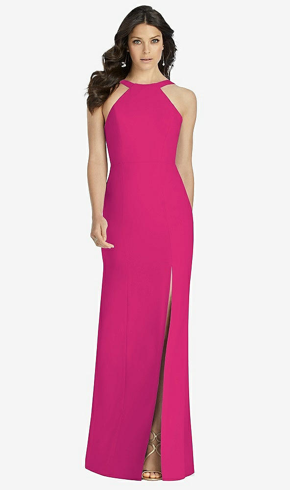 【NEW】【STYLE: 3039】ハイネック バックレス クレープ トランペット ガウン【COLOR: Think Pink】【SIZE: 00-30W】