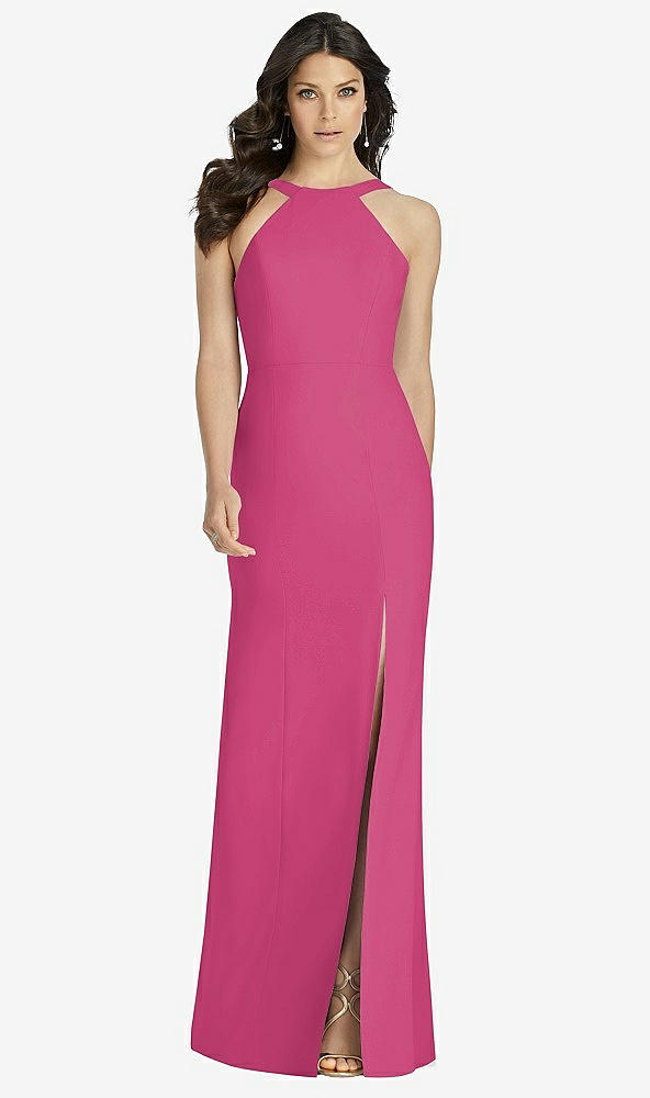 【STYLE: 3039】High-Neck Backless Crepe Trumpet Gown【COLOR: Tea Rose】