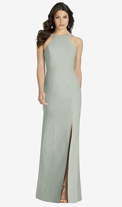【NEW】【STYLE: 3039】ハイネック バックレス クレープ トランペット ガウン【COLOR: Willow Green】【SIZE: 00-30W】