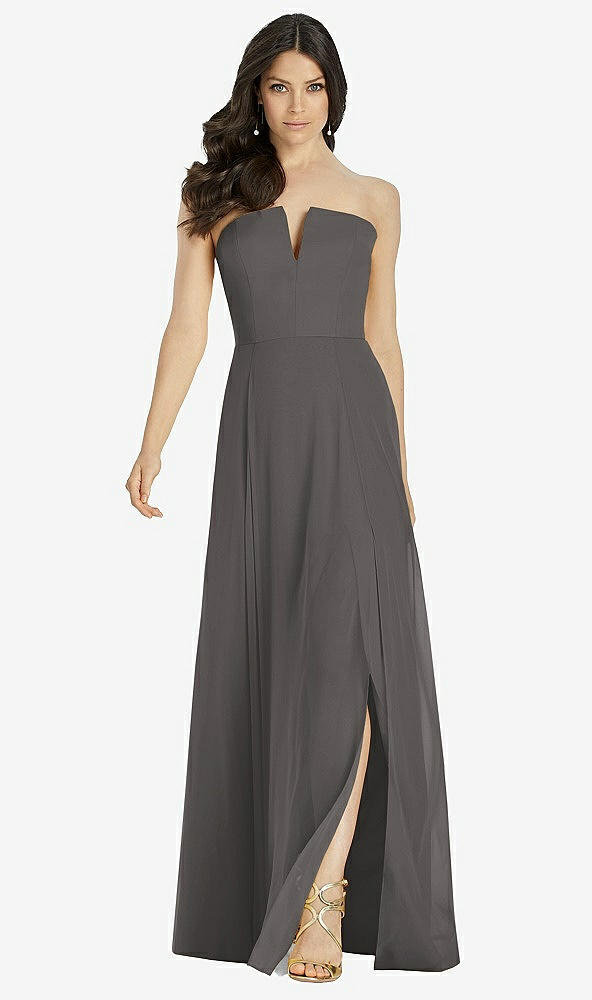 【STYLE: 3041】Strapless Notch Chiffon Maxi Dress【COLOR: Caviar Gray】