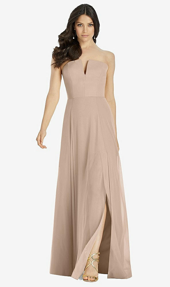 【STYLE: 3041】Strapless Notch Chiffon Maxi Dress【COLOR: Topaz】