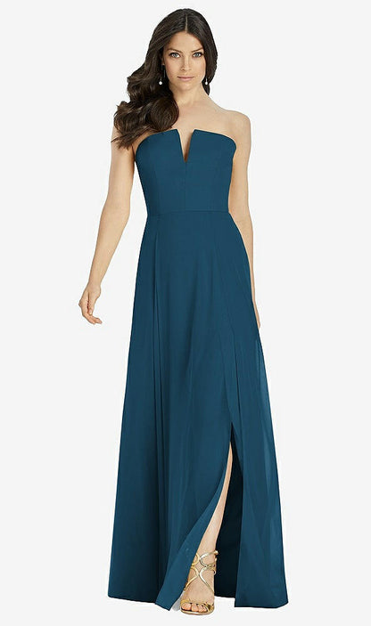【STYLE: 3041】Strapless Notch Chiffon Maxi Dress【COLOR: Atlantic Blue】