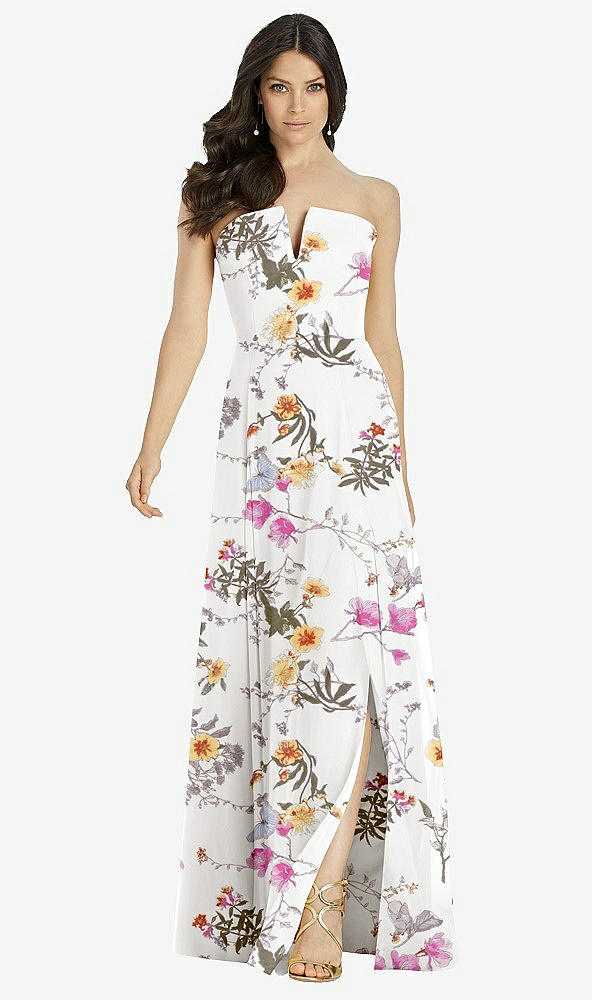 【STYLE: 3041】Strapless Notch Chiffon Maxi Dress【COLOR: Butterfly Botanica Ivory】