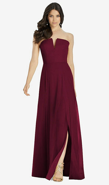 【STYLE: 3041】Strapless Notch Chiffon Maxi Dress【COLOR: Cabernet】