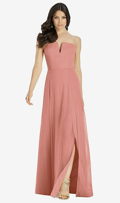 【STYLE: 3041】Strapless Notch Chiffon Maxi Dress【COLOR: Desert Rose】