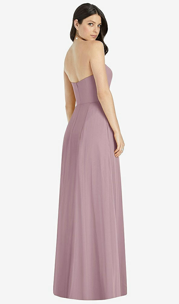 【NEW】【STYLE: 3041】ストラップレス ノッチ シフォン マキシ ドレス【COLOR: Dusty Rose】【SIZE: 00-30W】