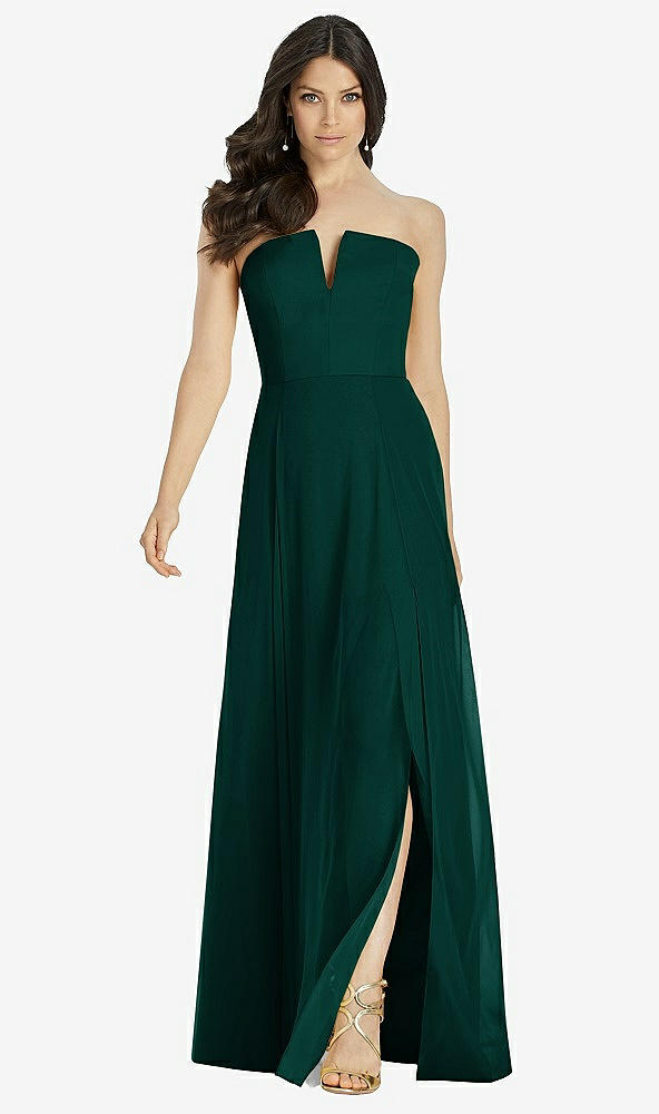 【STYLE: 3041】Strapless Notch Chiffon Maxi Dress【COLOR: Evergreen】