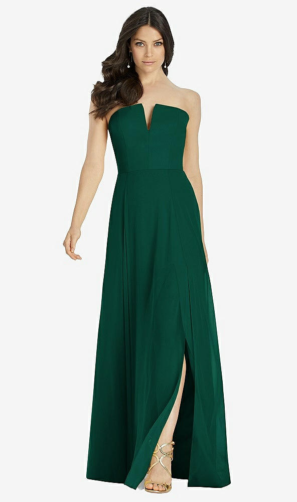 【STYLE: 3041】Strapless Notch Chiffon Maxi Dress【COLOR: Hunter Green】