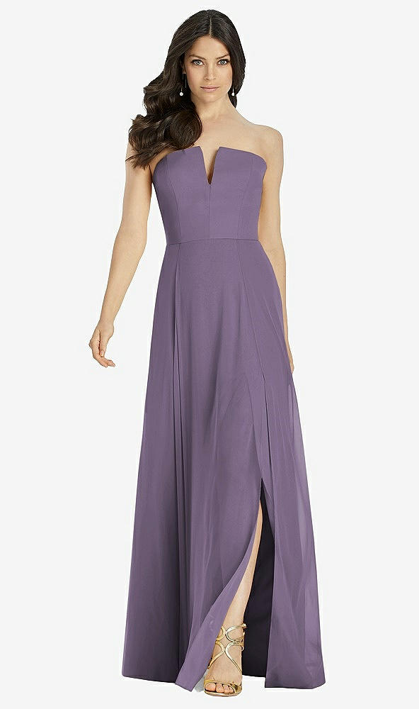 【NEW】【STYLE: 3041】ストラップレス ノッチ シフォン マキシ ドレス【COLOR: Lavender】【SIZE: 00-30W】