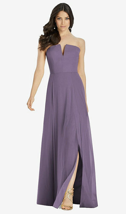 【NEW】【STYLE: 3041】ストラップレス ノッチ シフォン マキシ ドレス【COLOR: Lavender】【SIZE: 00-30W】