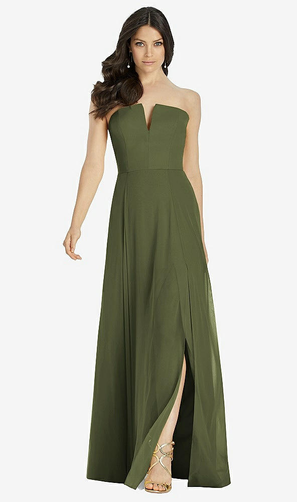【STYLE: 3041】Strapless Notch Chiffon Maxi Dress【COLOR: Olive Green】