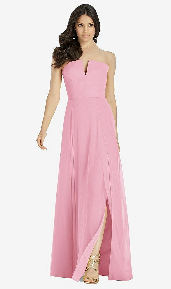 【STYLE: 3041】Strapless Notch Chiffon Maxi Dress【COLOR: Peony Pink】