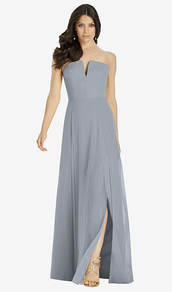 【STYLE: 3041】Strapless Notch Chiffon Maxi Dress【COLOR: Platinum】