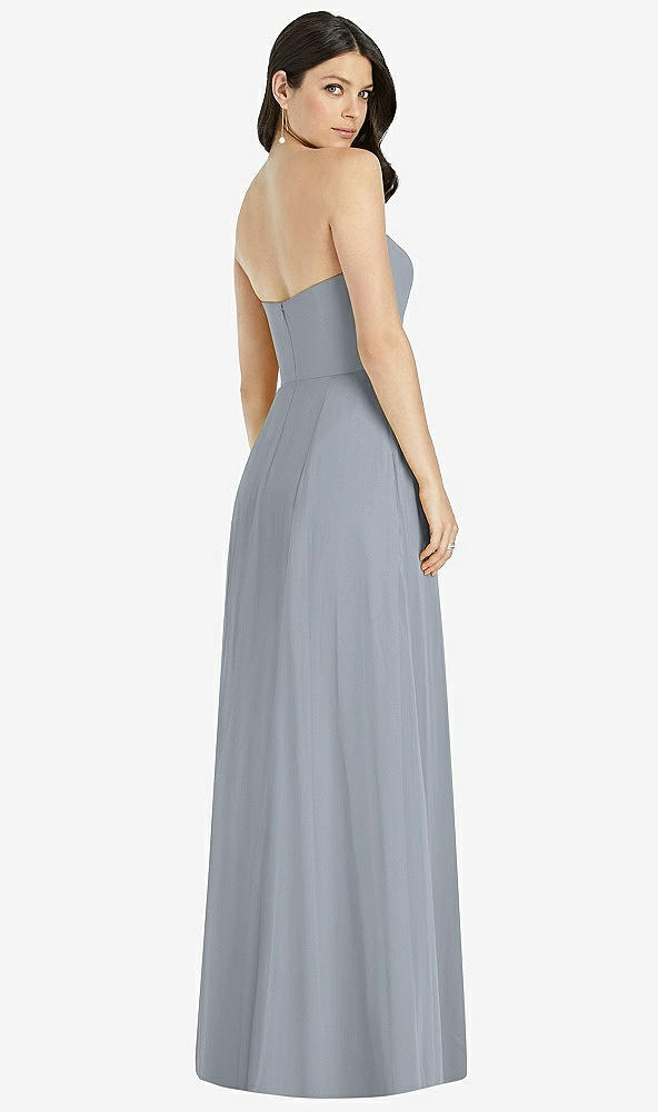 【STYLE: 3041】Strapless Notch Chiffon Maxi Dress【COLOR: Platinum】
