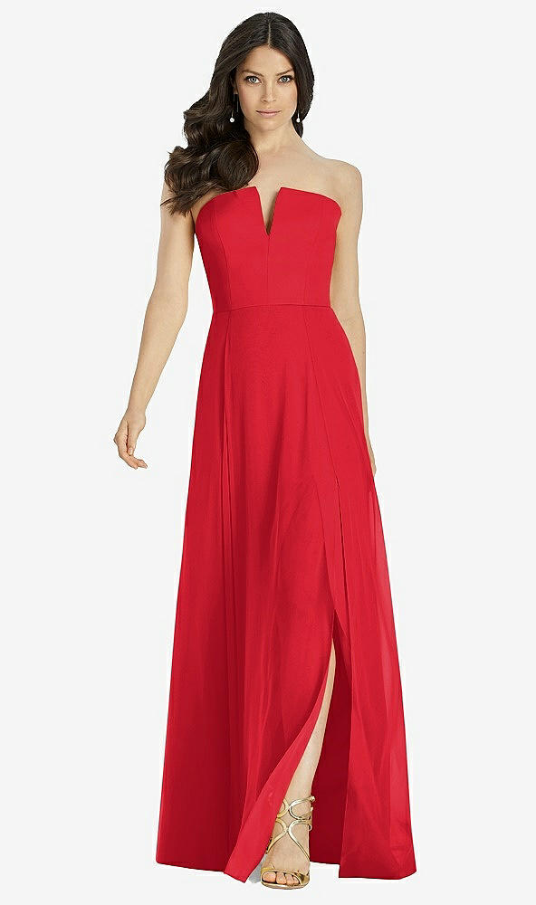 【STYLE: 3041】Strapless Notch Chiffon Maxi Dress【COLOR: Parisian Red】