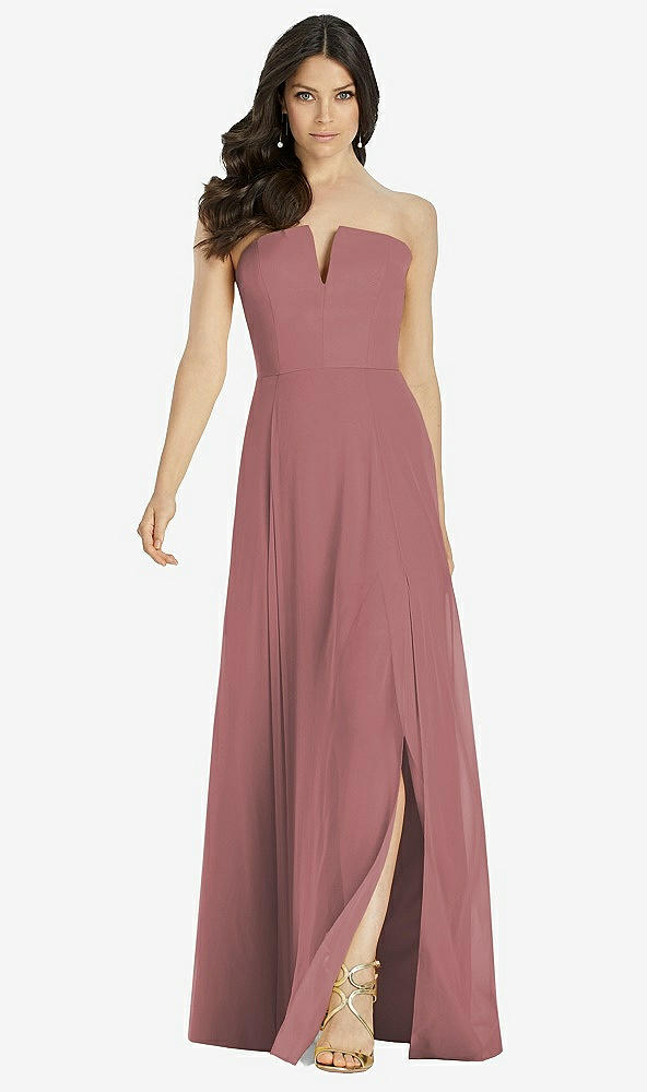 【STYLE: 3041】Strapless Notch Chiffon Maxi Dress【COLOR: Rosewood】
