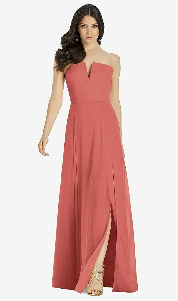 【STYLE: 3041】Strapless Notch Chiffon Maxi Dress【COLOR: Coral Pink】