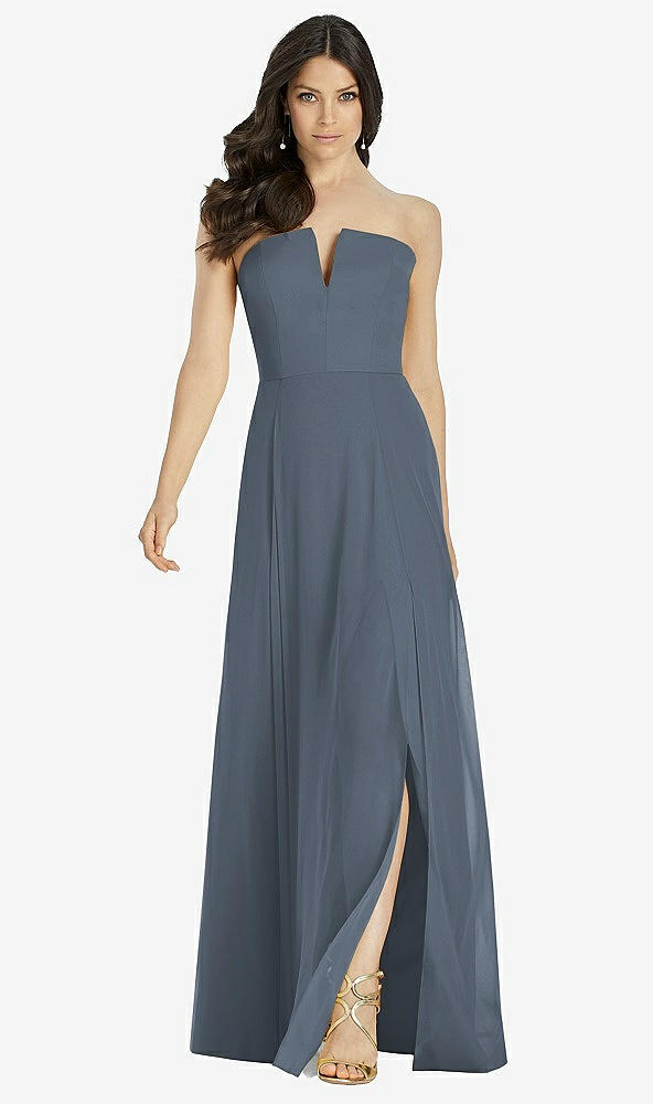 【STYLE: 3041】Strapless Notch Chiffon Maxi Dress【COLOR: Silverstone】