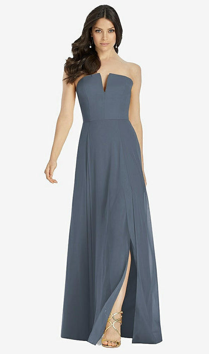 【STYLE: 3041】Strapless Notch Chiffon Maxi Dress【COLOR: Silverstone】