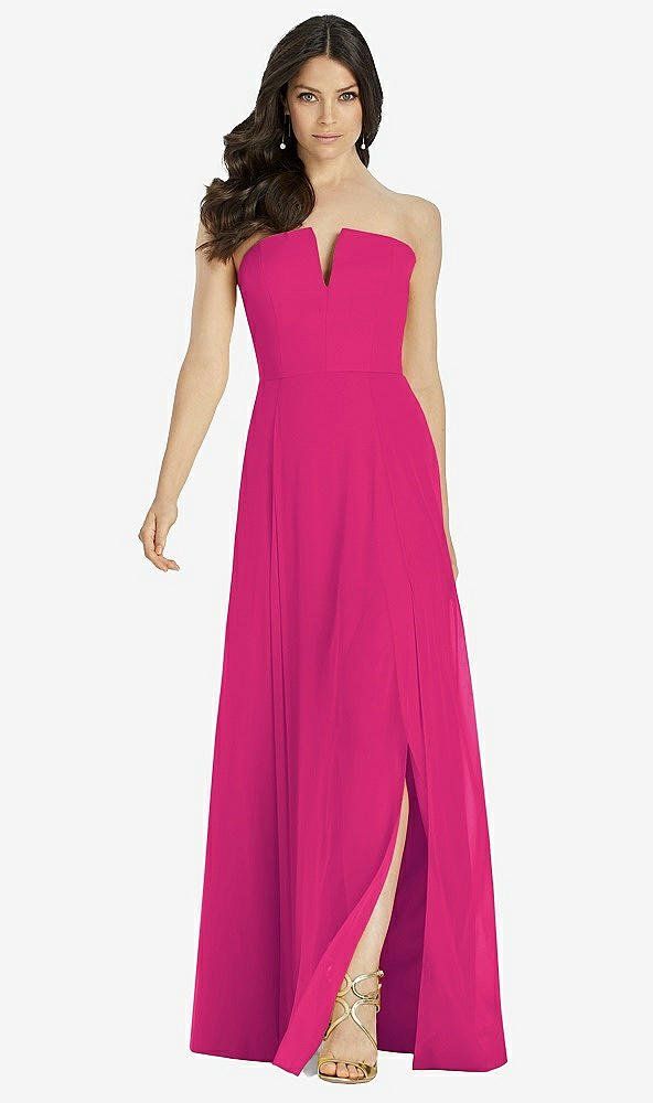【STYLE: 3041】Strapless Notch Chiffon Maxi Dress【COLOR: Think Pink】