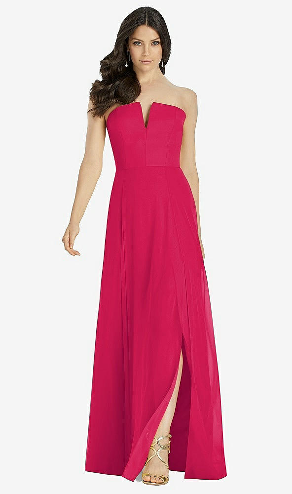 【STYLE: 3041】Strapless Notch Chiffon Maxi Dress【COLOR: Vivid Pink】