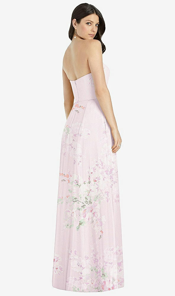 【STYLE: 3041】Strapless Notch Chiffon Maxi Dress【COLOR: Watercolor Print】