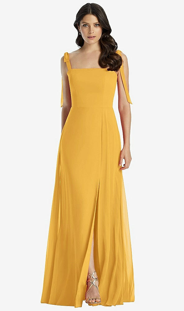 【STYLE: 3042】Tie-Shoulder Chiffon Maxi Dress with Front Slit【COLOR: NYC Yellow】