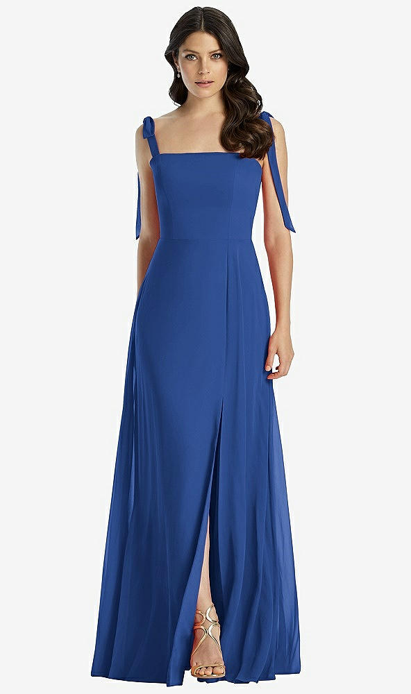 【STYLE: 3042】Tie-Shoulder Chiffon Maxi Dress with Front Slit【COLOR: Classic Blue】
