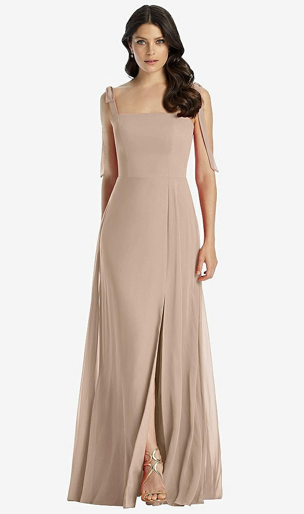 【STYLE: 3042】Tie-Shoulder Chiffon Maxi Dress with Front Slit【COLOR: Topaz】