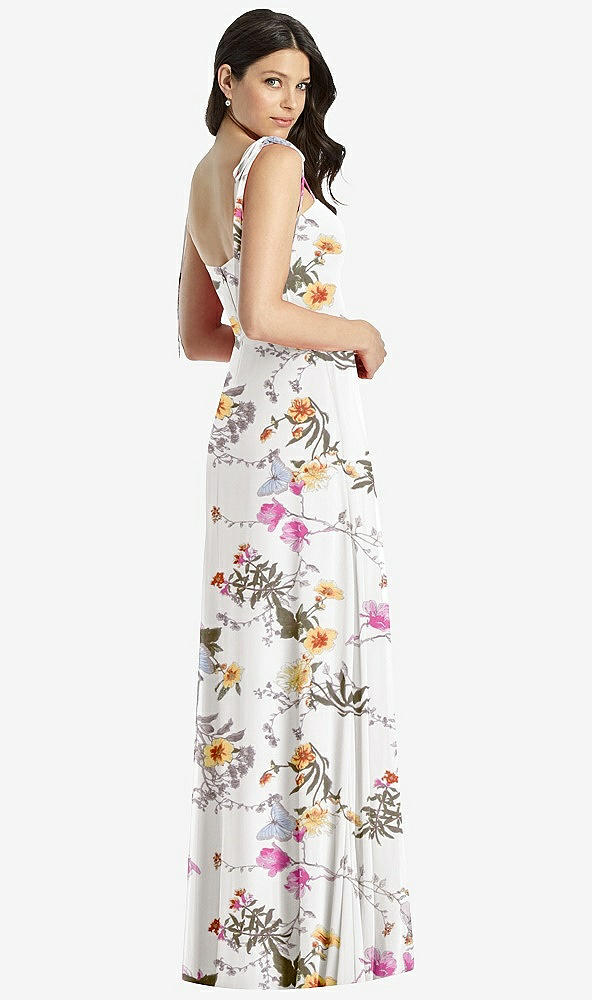 【STYLE: 3042】Tie-Shoulder Chiffon Maxi Dress with Front Slit【COLOR: Butterfly Botanica Ivory】