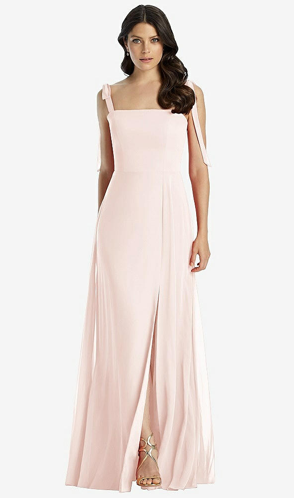 【STYLE: 3042】Tie-Shoulder Chiffon Maxi Dress with Front Slit【COLOR: Blush】
