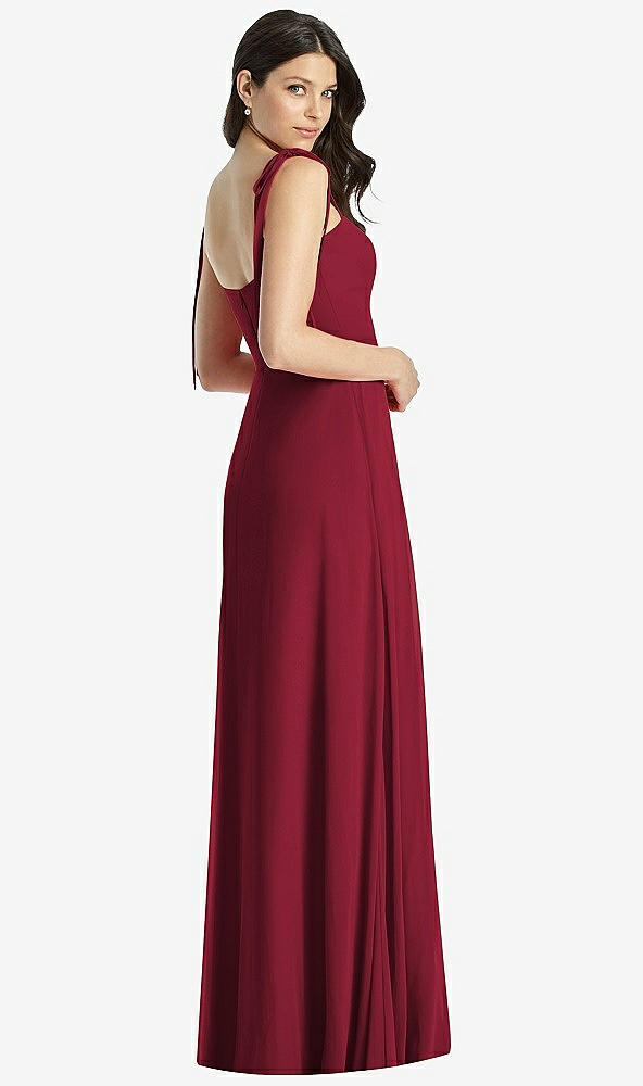 【STYLE: 3042】Tie-Shoulder Chiffon Maxi Dress with Front Slit【COLOR: Burgundy】