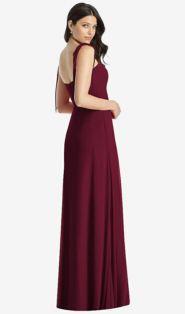 【STYLE: 3042】Tie-Shoulder Chiffon Maxi Dress with Front Slit【COLOR: Cabernet】