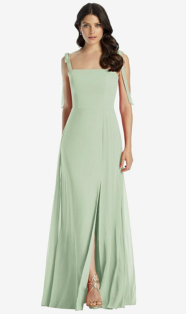 【STYLE: 3042】Tie-Shoulder Chiffon Maxi Dress with Front Slit【COLOR: Celadon】