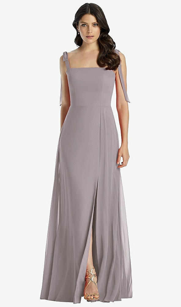【STYLE: 3042】Tie-Shoulder Chiffon Maxi Dress with Front Slit【COLOR: Cashmere Gray】