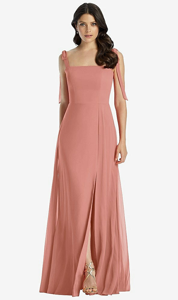 【STYLE: 3042】Tie-Shoulder Chiffon Maxi Dress with Front Slit【COLOR: Desert Rose】