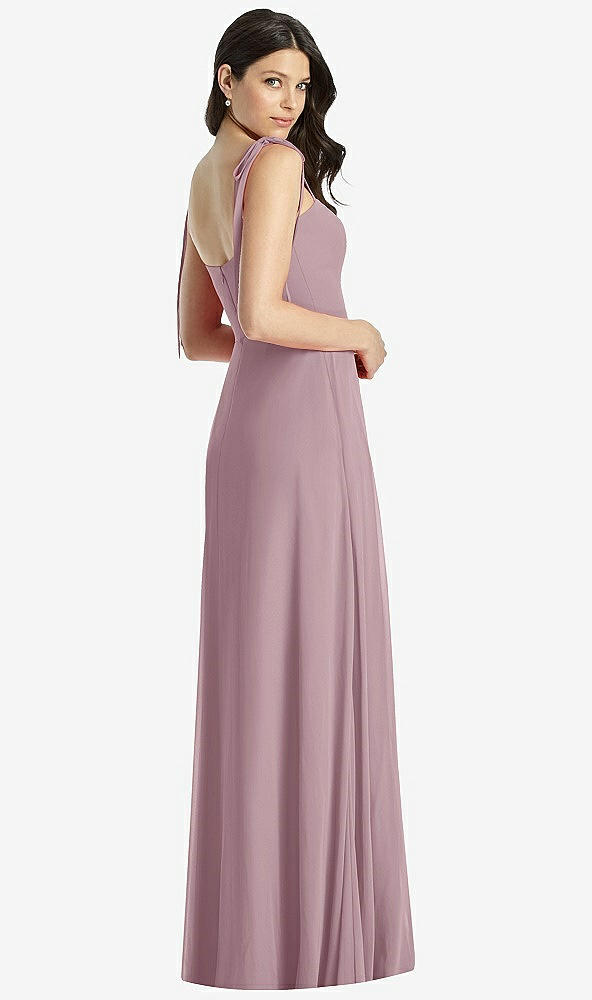 【NEW】【STYLE: 3042】タイショルダー シフォン マキシ ドレス 前面 スリット【COLOR: Dusty Rose】【SIZE: 00-30W】